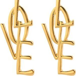Spell Out Love in Letters Earrings Set Punk Large Long Love in Gold Dangle‎
